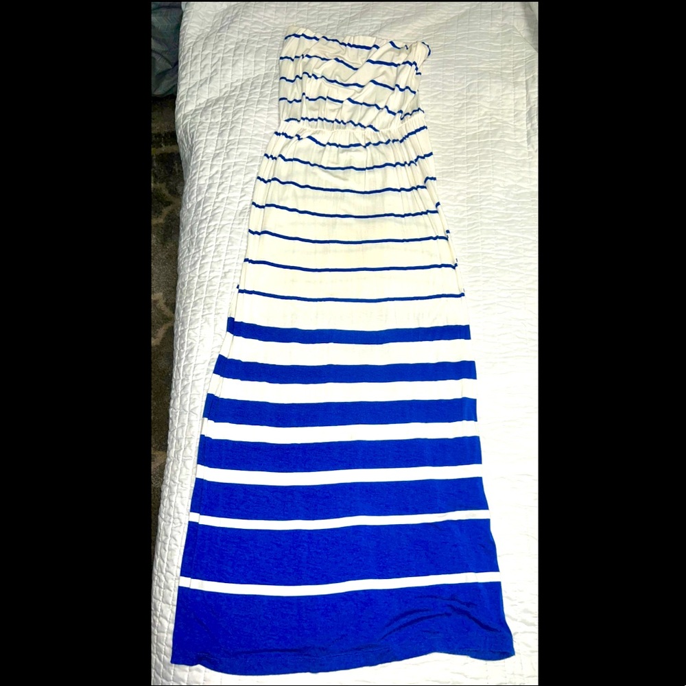 White & blue striped sundress strapless
